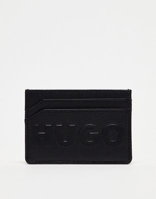 HUGO Tyler leather logo card holder in black