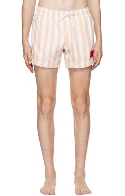 Hugo White & Yellow Striped Swim Shorts