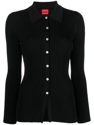 HUGO wide-ribbed classic-collar cardigan - Black