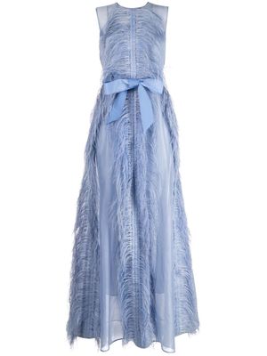 Huishan Zhang Beau feather-trim sleeveless organza gown - Blue