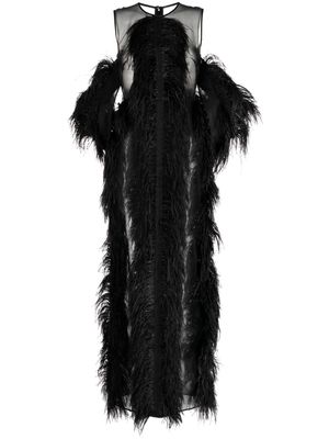 Huishan Zhang Debra feather cold-shoulder gown - Black