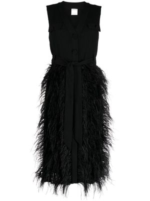 Huishan Zhang Elizabeth feather-trim sleeveless dress - Black