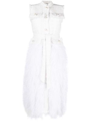 Huishan Zhang feather-trim tweed dress - White
