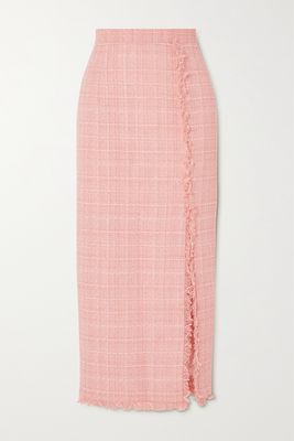 Huishan Zhang - Gia Frayed Metallic Tweed Midi Skirt - Pink