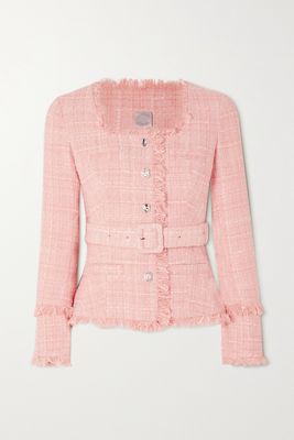 Huishan Zhang - Leila Belted Frayed Metallic Tweed Jacket - Pink