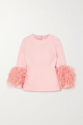 Huishan Zhang - Lola Feather-trimmed Crepe Top - Pink