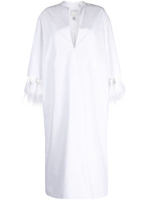 Huishan Zhang Menorca feather-trim kaftan dress - White