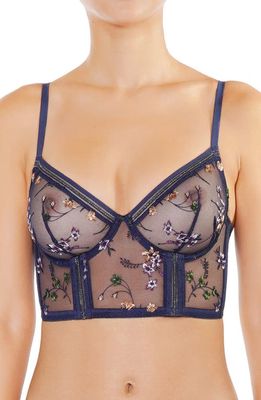 Huit Insouciante Embroidered Demi Bustier in Marine 