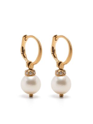 hum 18kt yellow gold pearl and diamond drop earring - YG