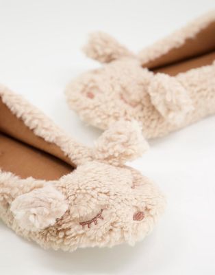 Hunkemoller cozy bear ballet slippers in beige-White