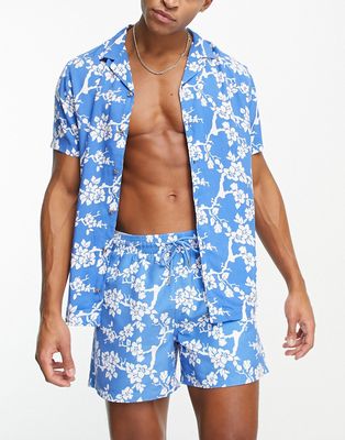 Hunky Trunks beach shirt in blue floral print