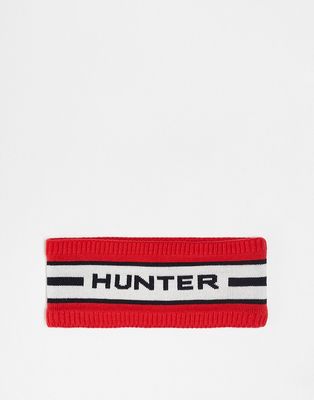 Hunter logo apre ski knitted head warmer in black
