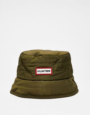 Hunter quilted logo bucket hat in khaki-Green