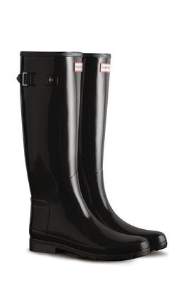 Hunter Refined Tall Gloss Waterproof Rain Boot in Black