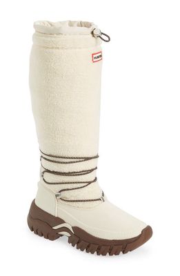 Hunter Wanderer Faux Shearling Waterproof Tall Boot in White Willow/Brown Bolt
