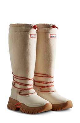 Hunter Wanderer Faux Shearling Waterproof Tall Boot in White Willow/Gum