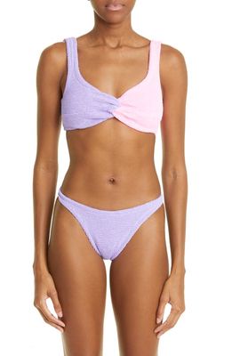 Hunza G Colorblock Two-Piece Swimsuit in Lilac Bubblegum Top /Lilac