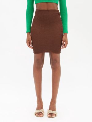 Hunza G - Crinkle-knit Mini Skirt - Womens - Brown