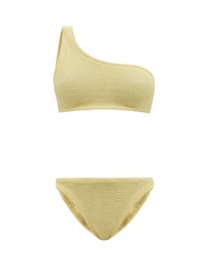 Hunza G - Nancy One-shoulder Crinkle-knit Bikini - Womens - Light Yellow