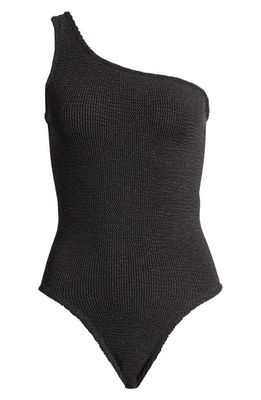 Hunza G Nancy One-Shoulder One-Piece Swimsuit in Black/Gold Lurex