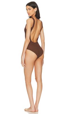 Hunza G Square Neck One Piece in Chocolate.