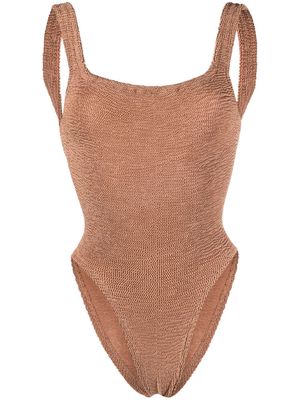 Hunza G square-necline detail swimsuit - Brown
