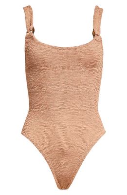 Hunza G Tortoise Strap Detail One-Piece Swimsuit in Metallic Cocoa