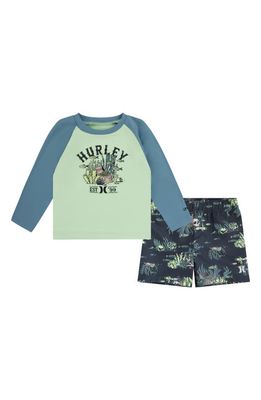 Hurley Kids' Treasure Hunt Two-Piece Rashguard Swimsuit in Artillery