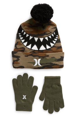 Hurley Sharkbait Beanie & Gloves Set in Green Camo