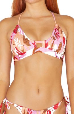 Hurley Solstice Smocked Floral BIkini Top in Pink Posey Floral
