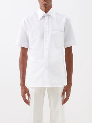 Husbands - Patch-pocket Linen Short-sleeved Shirt - Mens - White