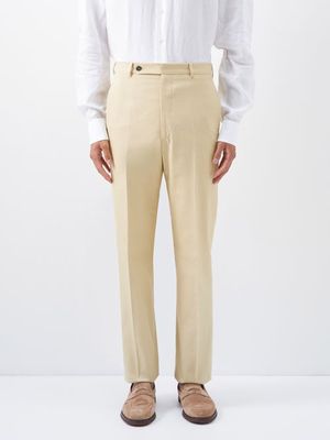 Husbands - Pleated Cotton-gabardine Suit Trousers - Mens - Beige