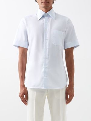 Husbands - Short-sleeved Cotton-blend Shirt - Mens - Light Blue