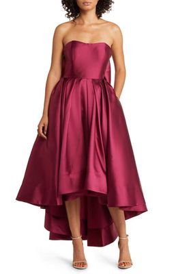 Hutch Adaleigh Strapless High-Low Gown in Burgundy