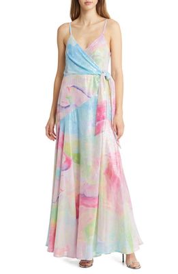 Hutch Alden Tie Dye Sequin Maxi Dress in Rainbow Marble Swirl Sequin