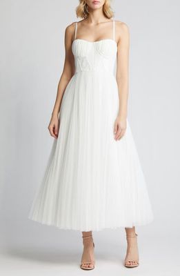 Hutch Amara Floral Bustier Pleated Fit & Flare Dress in White
