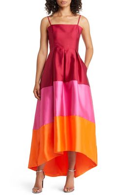 Hutch Colorblock High-Low Gown in Red