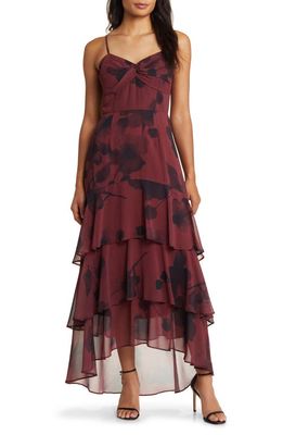 Hutch Kennedi Floral Print Tiered Maxi Dress in Wine Watercolor Floral