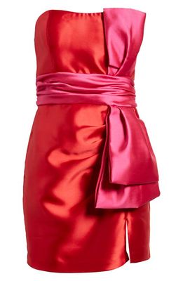 Hutch Narcisa Bow Detail Strapless Minidress in Red/Pink Gazar