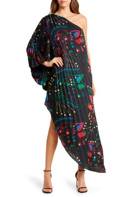 Hutch Pleated Asymmetric Dress in Multicolor Jaguars