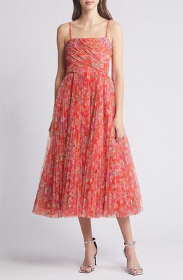 Hutch Quinn Pleated Midi Cocktail Dress in Mixed Bouquet Floral