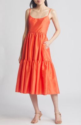 Hutch Tommy Sleeveless Tiered Organza Midi Dress in Cayenne