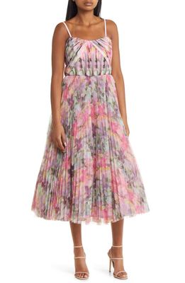 Hutch Vita Floral Pleated Tulle A-Line Gown in Pink Laughing Lillies Tulle
