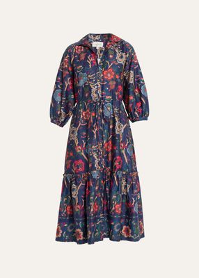 Hutton Floral Poplin Collared Midi Dress
