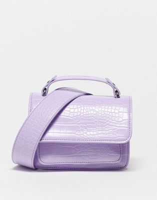 Hvisk Renei vegan leather mini cross body bag in lilac croc-Purple