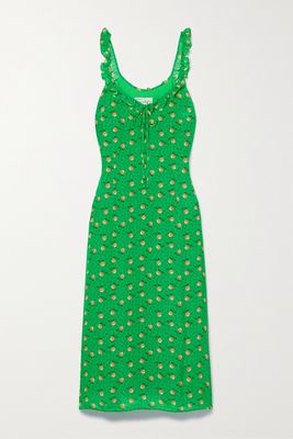 HVN - Danica Ruffled Printed Crepe De Chine Midi Dress - Green
