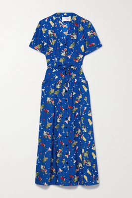 HVN - Long Maria Printed Silk Crepe De Chine Midi Shirt Dress - Blue