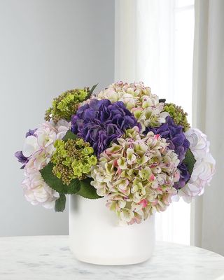 Hydrangea 13" Faux Floral Arrangement in Ceramic Pot