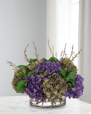 Hydrangea 17" Faux Floral Arrangement in Glass Bowl