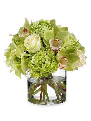 Hydrangea & Orchid Bouquet Glass Cylinder - Green - Green